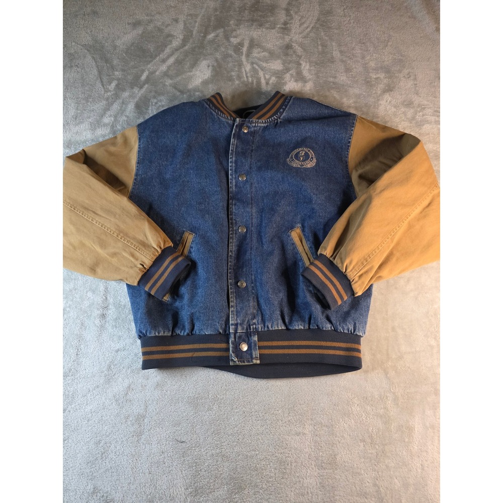 Vintage Dunbrooke Varsity Jacket Mens Large Blue Denim Bridgestone Firestone